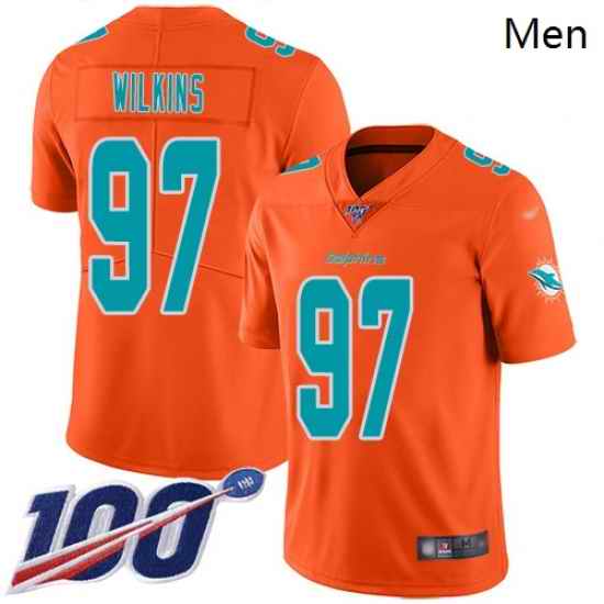 Dolphins 97 Christian Wilkins Orange Men Stitched Football Limited Inverted Legend 100th Season Jersey